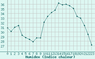 Courbe de l'humidex pour Isle-sur-la-Sorgue (84)