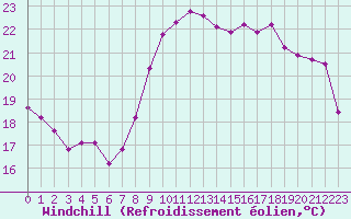 Courbe du refroidissement olien pour Pomrols (34)