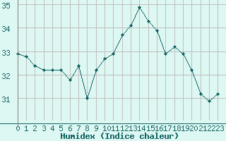 Courbe de l'humidex pour Cap Pertusato (2A)