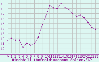 Courbe du refroidissement olien pour Ploudalmezeau (29)