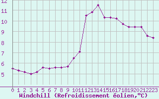Courbe du refroidissement olien pour Fiscaglia Migliarino (It)