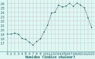 Courbe de l'humidex pour Muret (31)