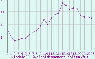 Courbe du refroidissement olien pour Tauxigny (37)