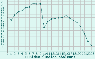 Courbe de l'humidex pour Tour-en-Sologne (41)