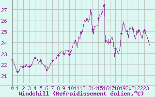 Courbe du refroidissement olien pour Pointe du Raz (29)