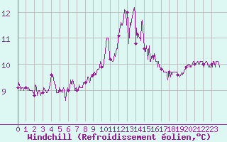 Courbe du refroidissement olien pour Pointe du Raz (29)