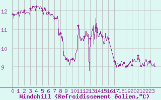Courbe du refroidissement olien pour Pointe du Raz (29)