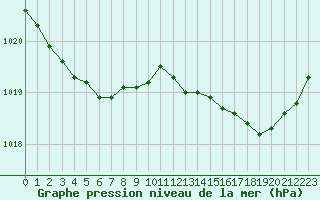 Courbe de la pression atmosphrique pour Valognes (50)