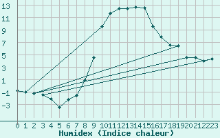 Courbe de l'humidex pour Bischofszell