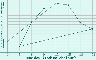 Courbe de l'humidex pour Novyj Ushtogan