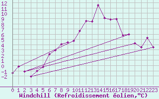 Courbe du refroidissement olien pour Guetsch