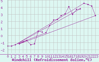 Courbe du refroidissement olien pour Koblenz Falckenstein
