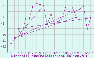 Courbe du refroidissement olien pour Hemavan-Skorvfjallet