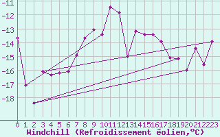 Courbe du refroidissement olien pour Gornergrat