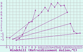 Courbe du refroidissement olien pour Bad Lippspringe