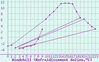 Courbe du refroidissement olien pour Michelstadt-Vielbrunn
