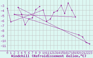 Courbe du refroidissement olien pour Saalbach