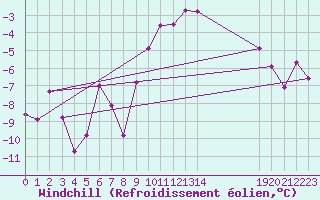 Courbe du refroidissement olien pour Eggishorn