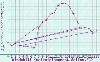 Courbe du refroidissement olien pour Zermatt