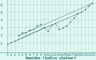 Courbe de l'humidex pour Coschen