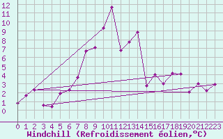 Courbe du refroidissement olien pour Skagsudde