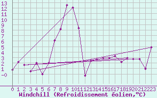 Courbe du refroidissement olien pour Wdenswil