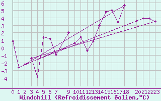 Courbe du refroidissement olien pour Puerto Williams