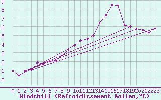 Courbe du refroidissement olien pour Topcliffe Royal Air Force Base
