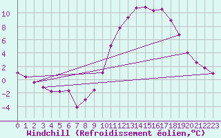Courbe du refroidissement olien pour Sallles d