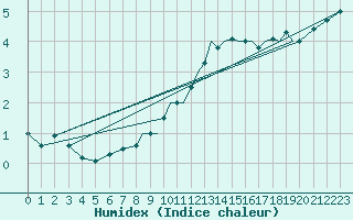 Courbe de l'humidex pour Shoream (UK)