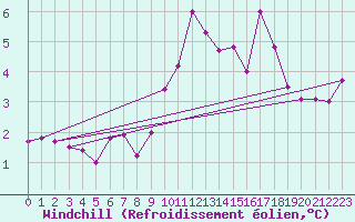 Courbe du refroidissement olien pour Weiden