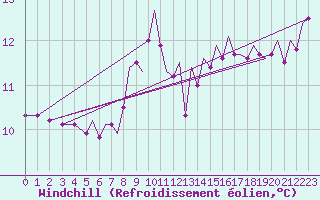 Courbe du refroidissement olien pour Ibiza (Esp)