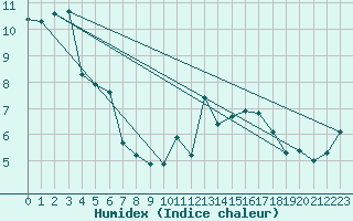Courbe de l'humidex pour Roches Point