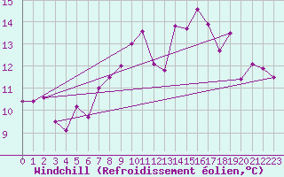 Courbe du refroidissement olien pour Zurich Town / Ville.