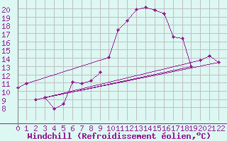 Courbe du refroidissement olien pour Viseu