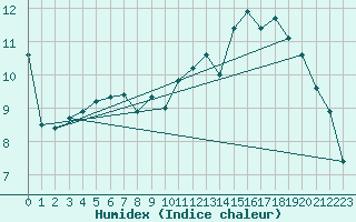 Courbe de l'humidex pour Colmar (68)