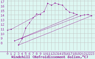 Courbe du refroidissement olien pour Terschelling Hoorn