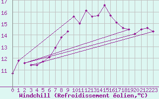 Courbe du refroidissement olien pour Sydfyns Flyveplads