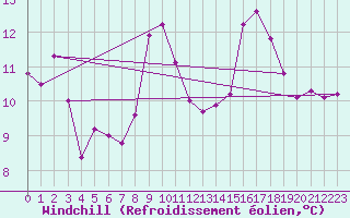 Courbe du refroidissement olien pour Zeebrugge