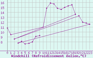 Courbe du refroidissement olien pour Sallles d