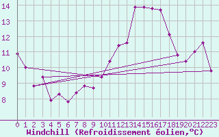 Courbe du refroidissement olien pour Elblag