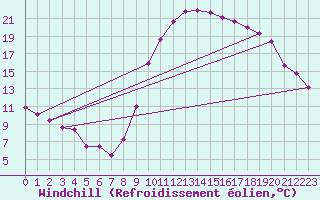 Courbe du refroidissement olien pour Sallles d
