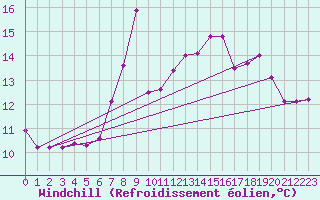 Courbe du refroidissement olien pour Rhyl