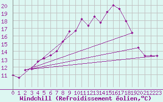 Courbe du refroidissement olien pour Dourbes (Be)