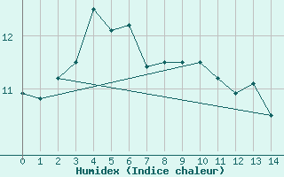 Courbe de l'humidex pour Mount Moornapa Aws