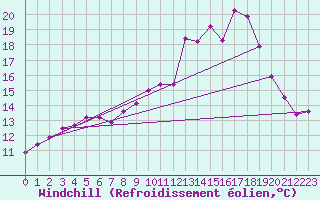 Courbe du refroidissement olien pour Toulon (83)