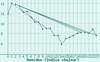 Courbe de l'humidex pour Puysegur Point Aws