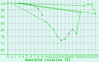 Courbe de l'humidit relative pour Offenbach Wetterpar
