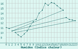 Courbe de l'humidex pour Roches Point