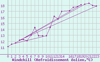 Courbe du refroidissement olien pour Bage